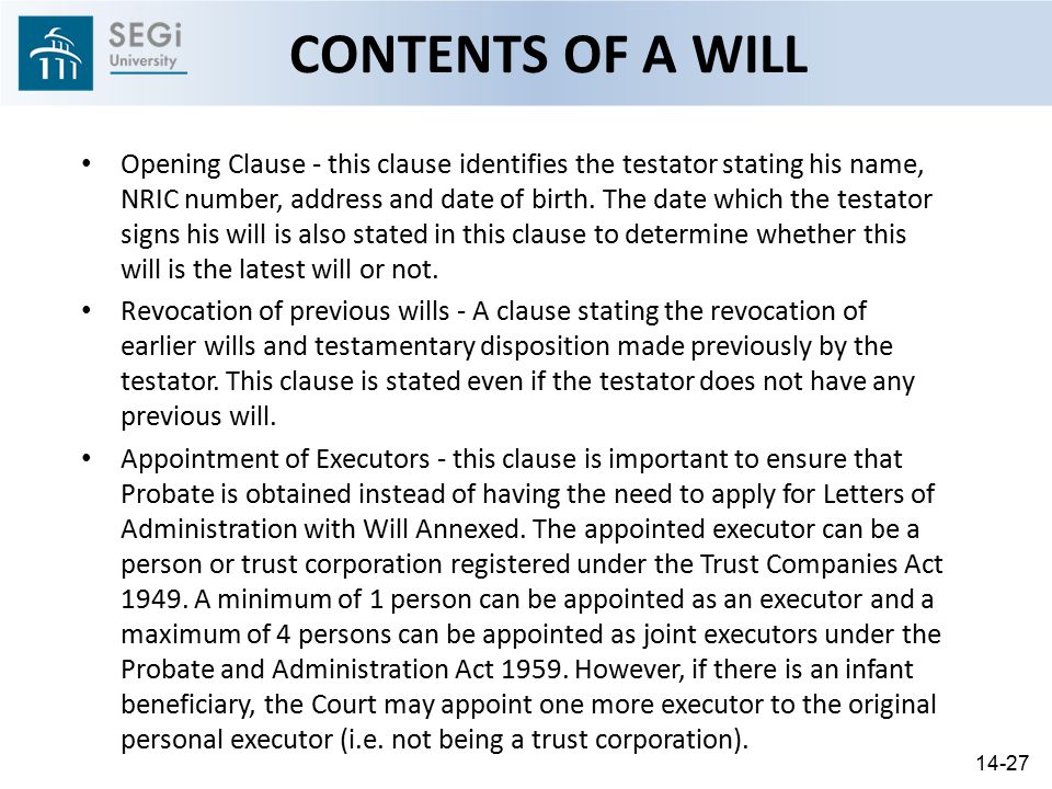 CONTENTS OF A WILL