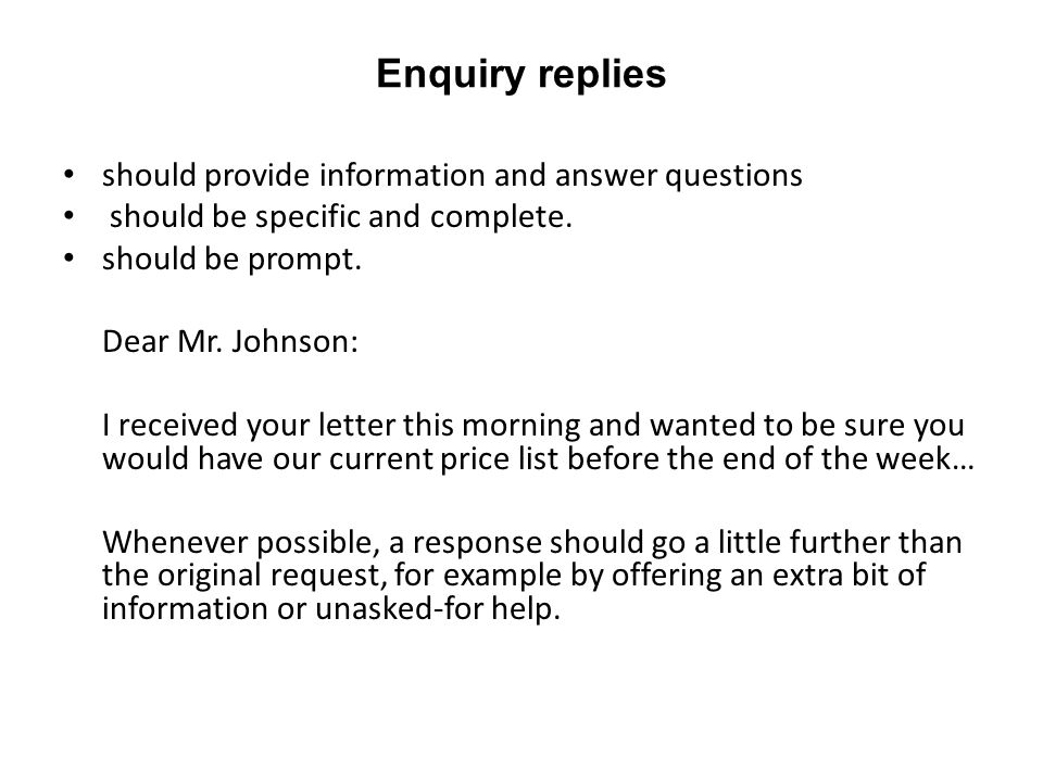 reply letter for enquiry