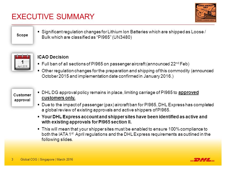 Pi965 icao/iata regulations Changes -1st April 2016 lithium batteries PI965  – IATA regulation & DHL EXPRESS policy update External use March ppt video  online download