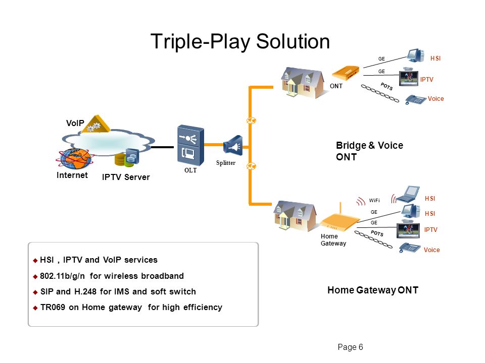 Triple-Play Solution Bridge & Voice ONT Home Gateway ONT VoIP Internet.