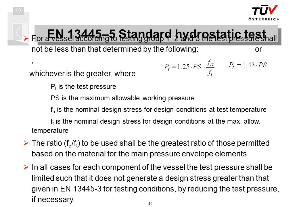EN 13445–5 Standard hydrostatic test