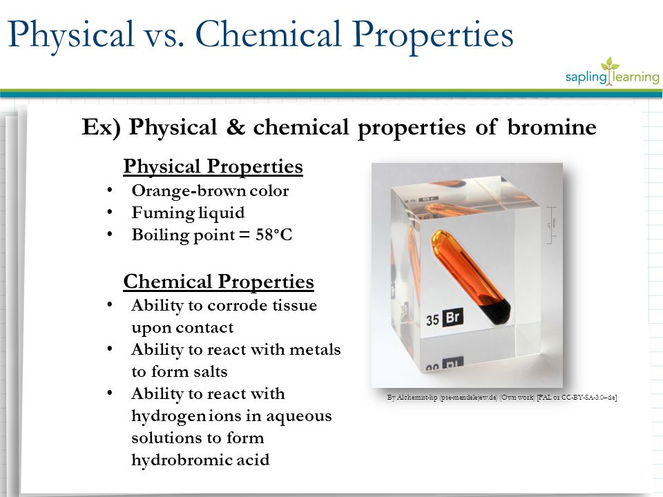 Ex) Physical & chemical properties of bromine.