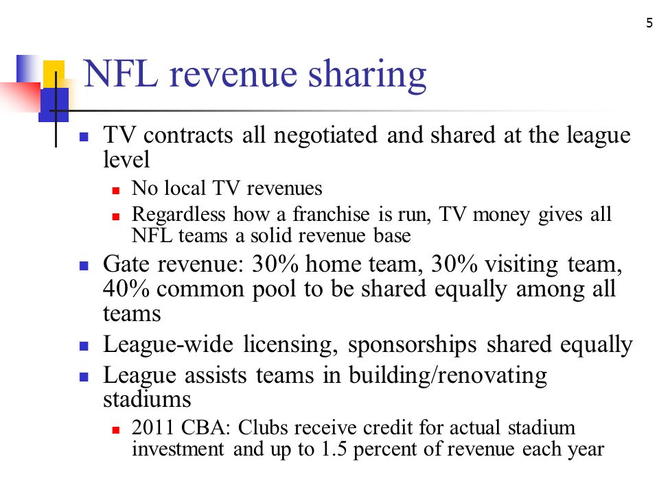 NFL revenue sharing TV contracts all negotiated and shared at the league level. No local TV revenues.