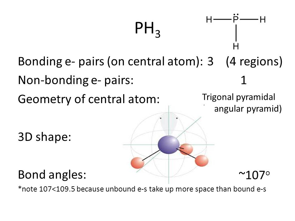 PH3 Bonding e- pairs (on central atom): Non-bonding e- pairs.