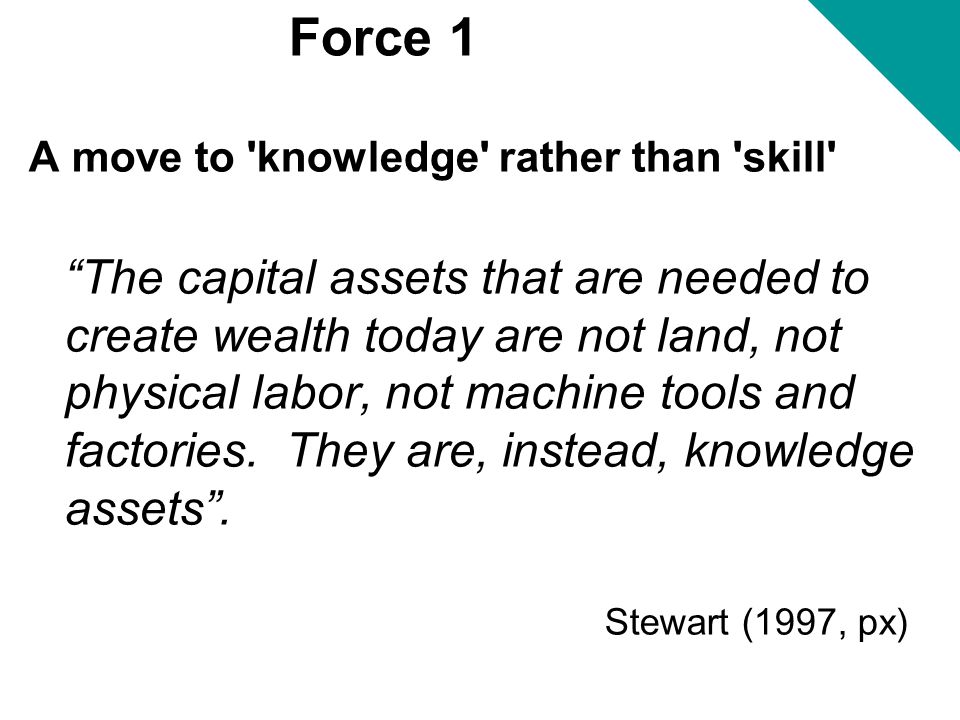 Force 1 A move to knowledge rather than skill