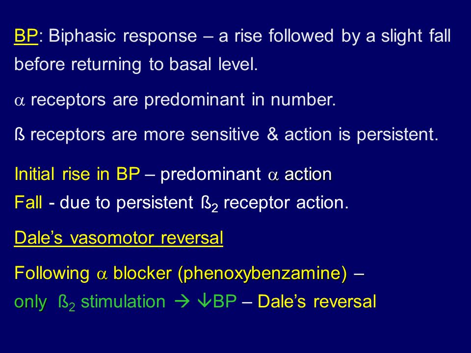 BP: Biphasic response – a rise followed by a slight fall before returning to basal level.