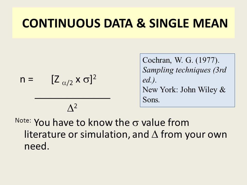 Sample size calculation: single mean