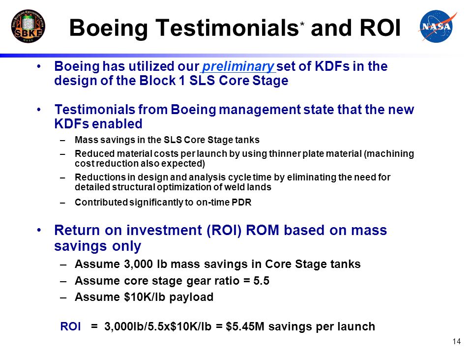 Boeing Testimonials* and ROI