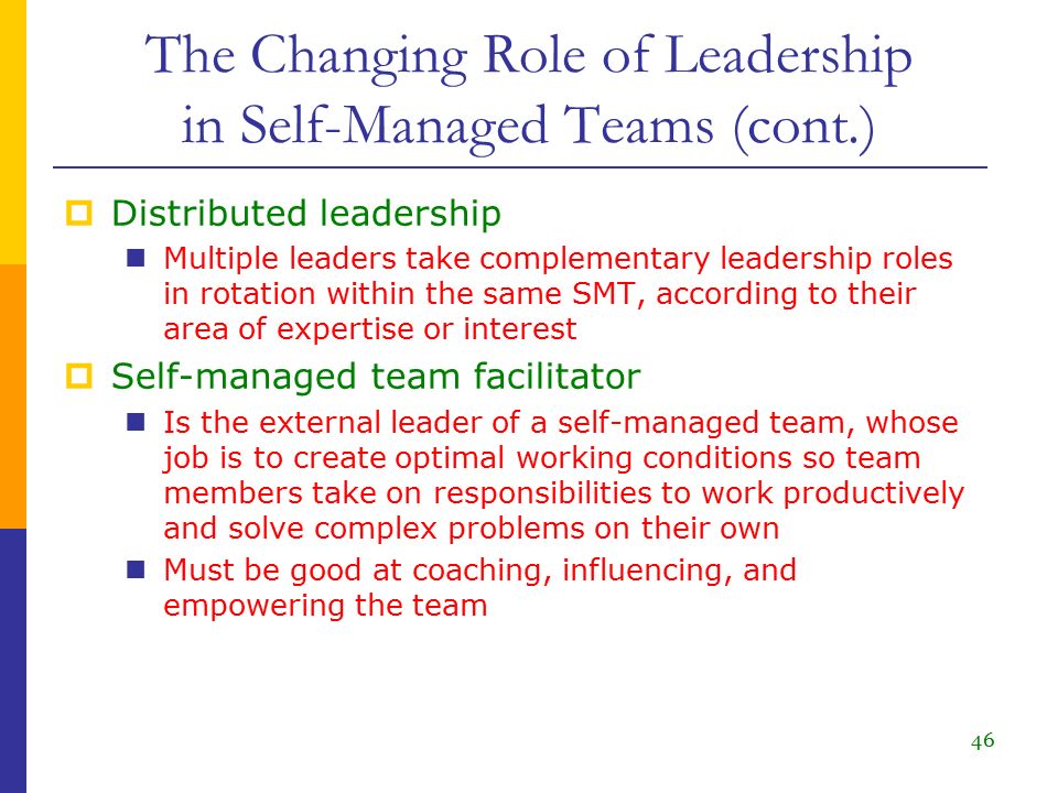 The Changing Role of Leadership in Self-Managed Teams (cont.)
