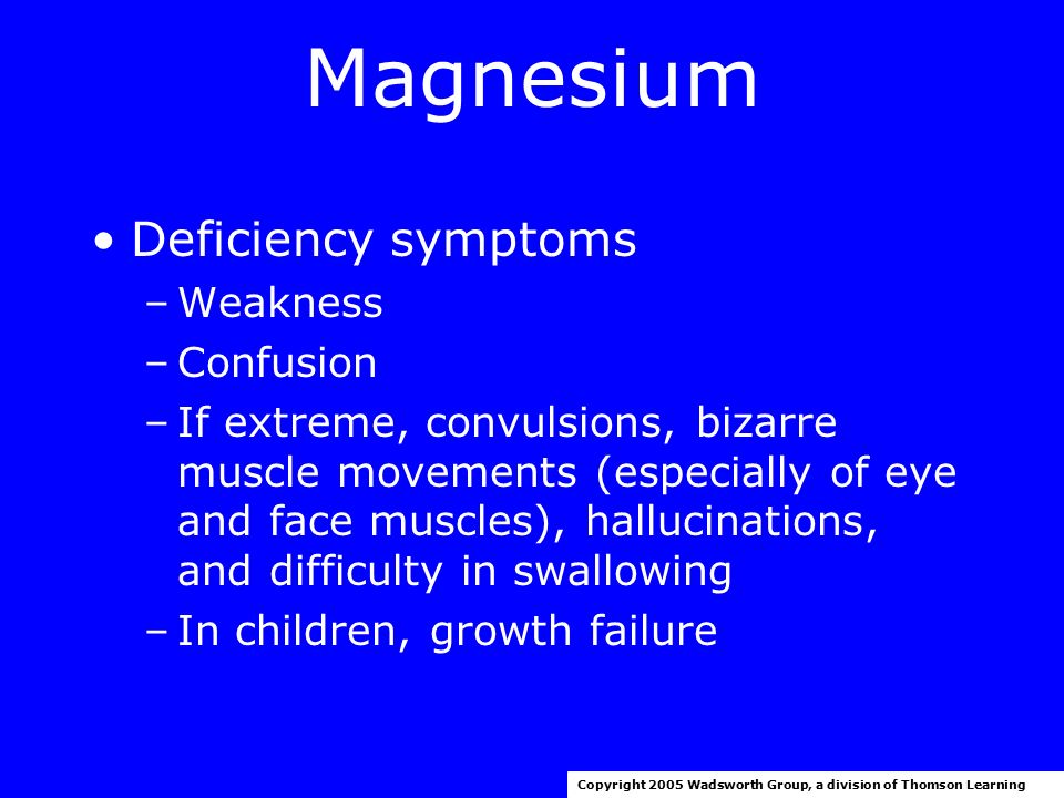 Magnesium Deficiency symptoms Weakness Confusion