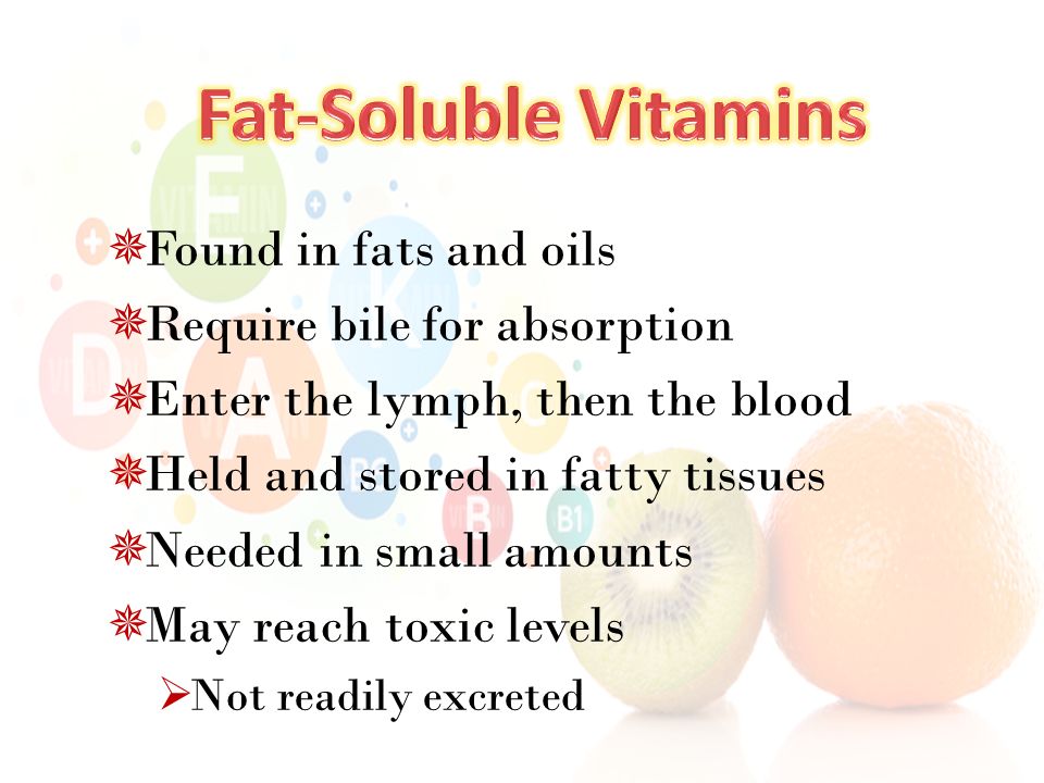 Fat-Soluble Vitamins Found in fats and oils