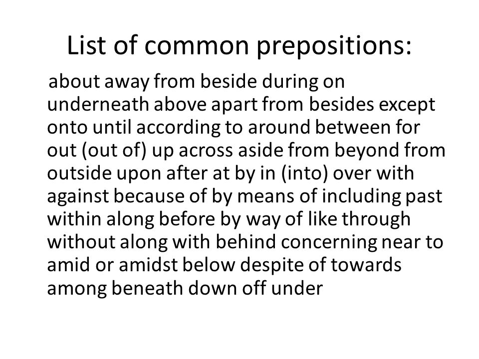 List of common prepositions: