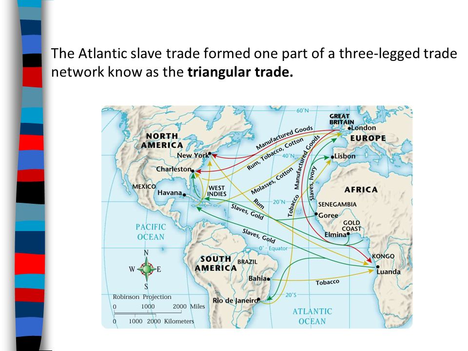 The Atlantic slave trade formed one part of a three-legged trade network know as the triangular trade.