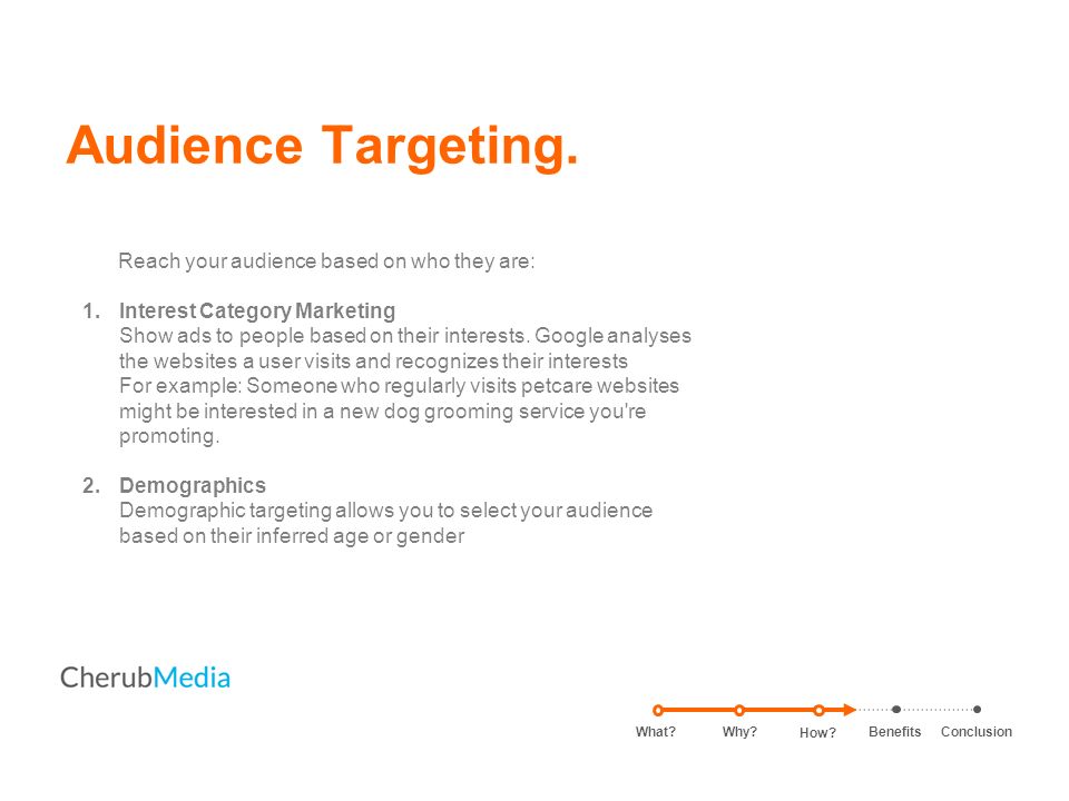 Audience Targeting. Reach your audience based on who they are: