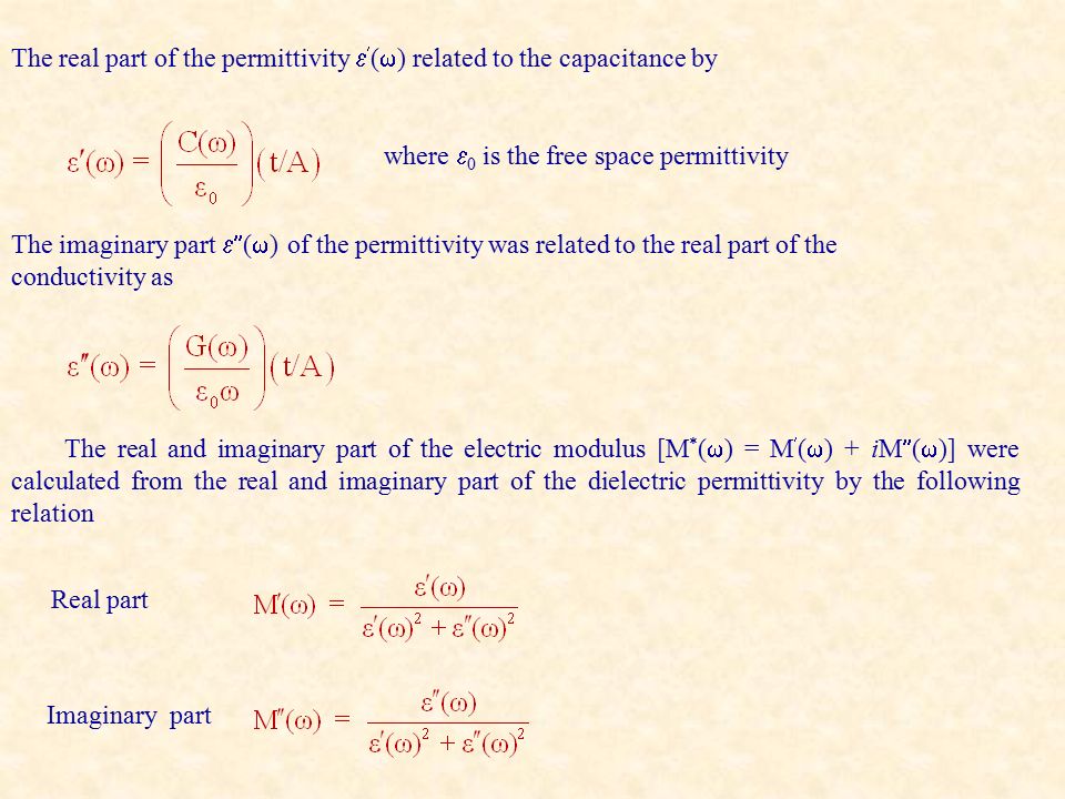 The real part of the permittivity () related to the capacitance by
