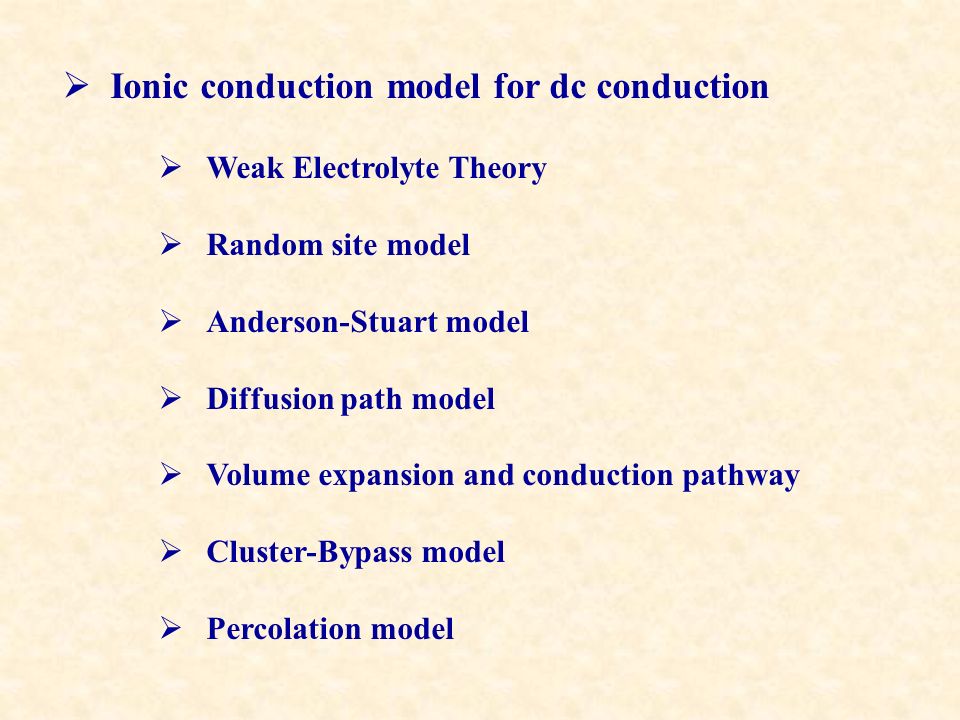 Ionic conduction model for dc conduction