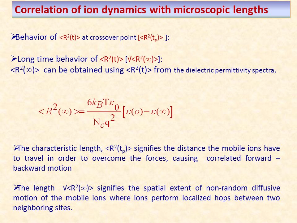 Correlation of ion dynamics with microscopic lengths