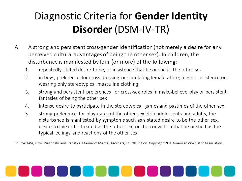 Diagnostic Criteria for Gender Identity Disorder (DSM-IV-TR) .