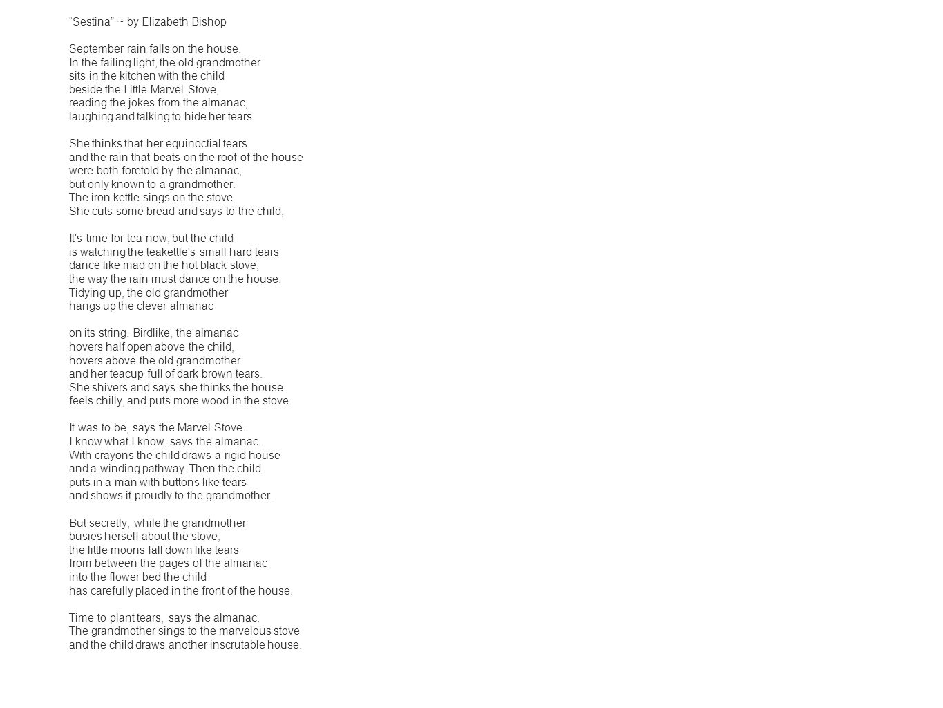 sestina poem by elizabeth bishop