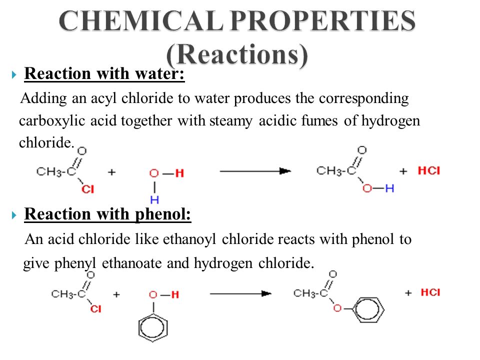 Chemical properties. Acid chloride. Reaction Water. Phosphorus Chemical properties. Chemical properties of hydrogen.