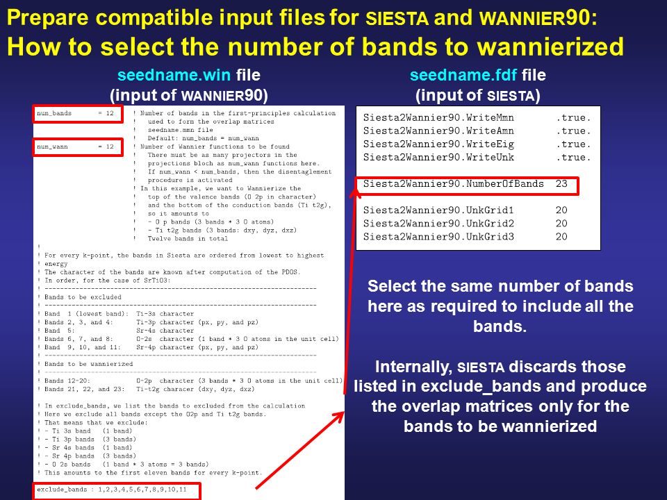 Prepare compatible input files for siesta and wannier90: How to select the number of bands to wannierized