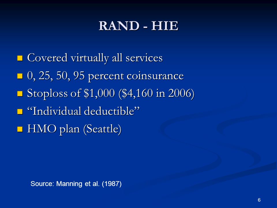 RAND - HIE Covered virtually all services
