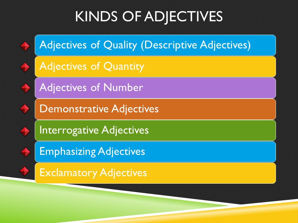 Kind прилагательное. Kinds of adjectives. Quality adjectives правила. Adjectives Types of adjectives.