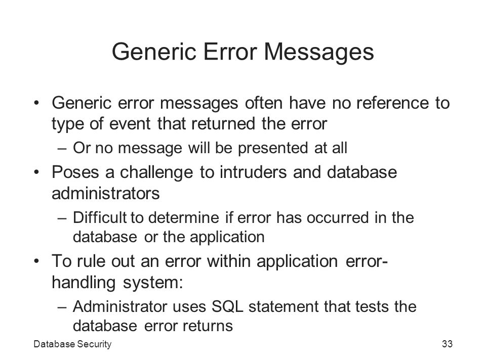 Generic Error Messages
