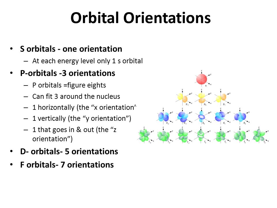 Orbital Orientations S orbitals - one orientation