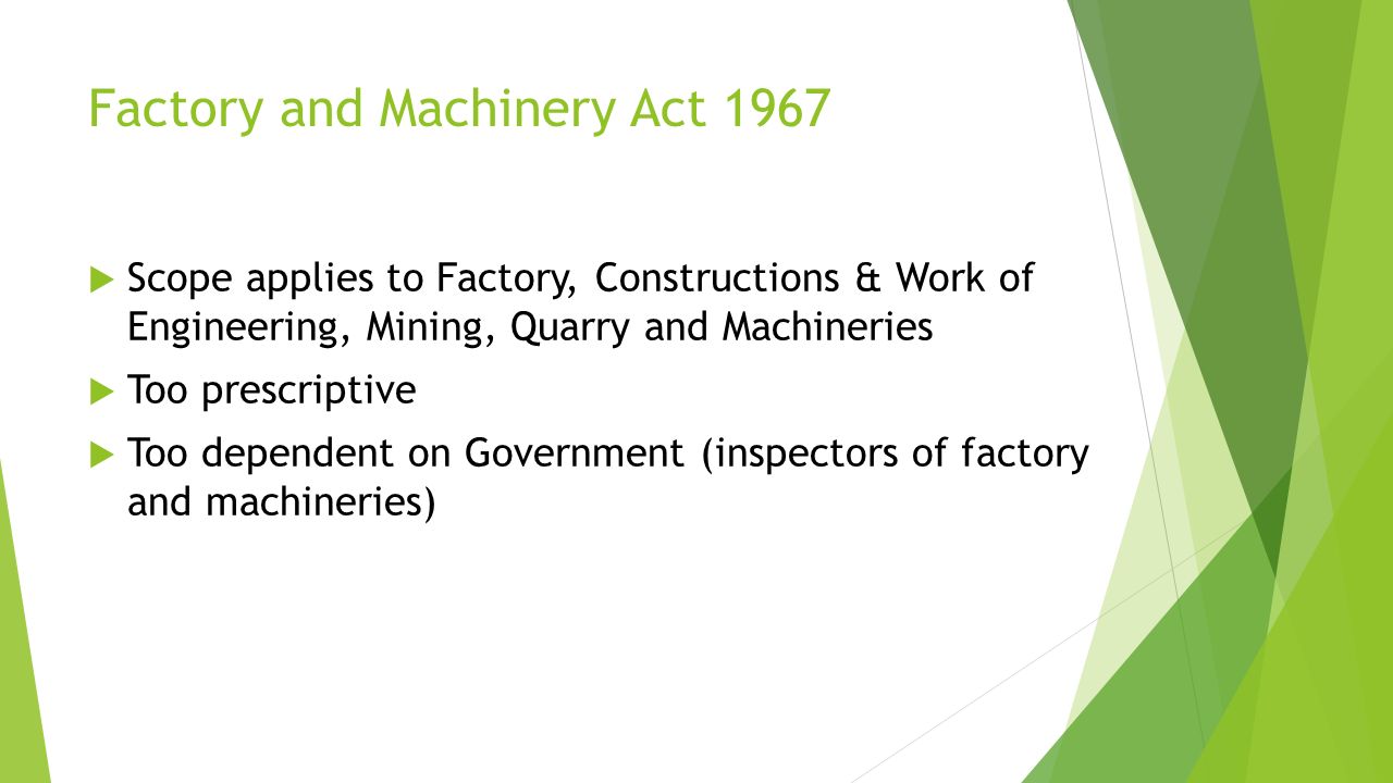 Factories And Machinery Act 1967 Fma 1967 Regulations Factories And Machinery Act 1967 Fma 1967 Regulations State The Objectives Of Health Regulations Under Fma 1967 To List 5 Strategies Of