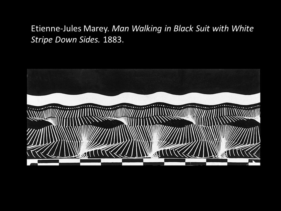 Etienne-Jules Marey. Man Walking in Black Suit with White Stripe Down Sides
