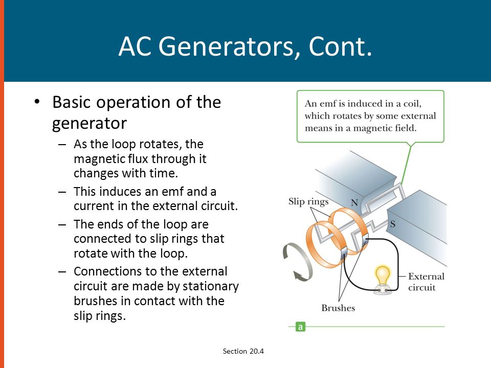 AC Generators, Cont. Basic operation of the generator