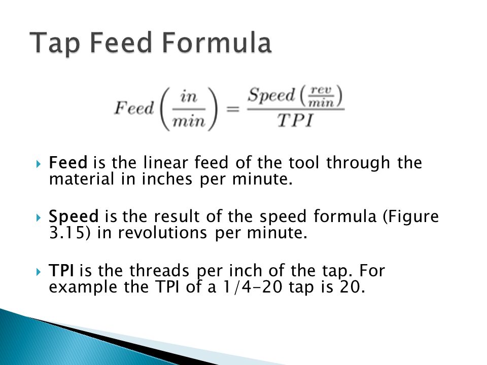 Tap Speeds And Feeds Chart