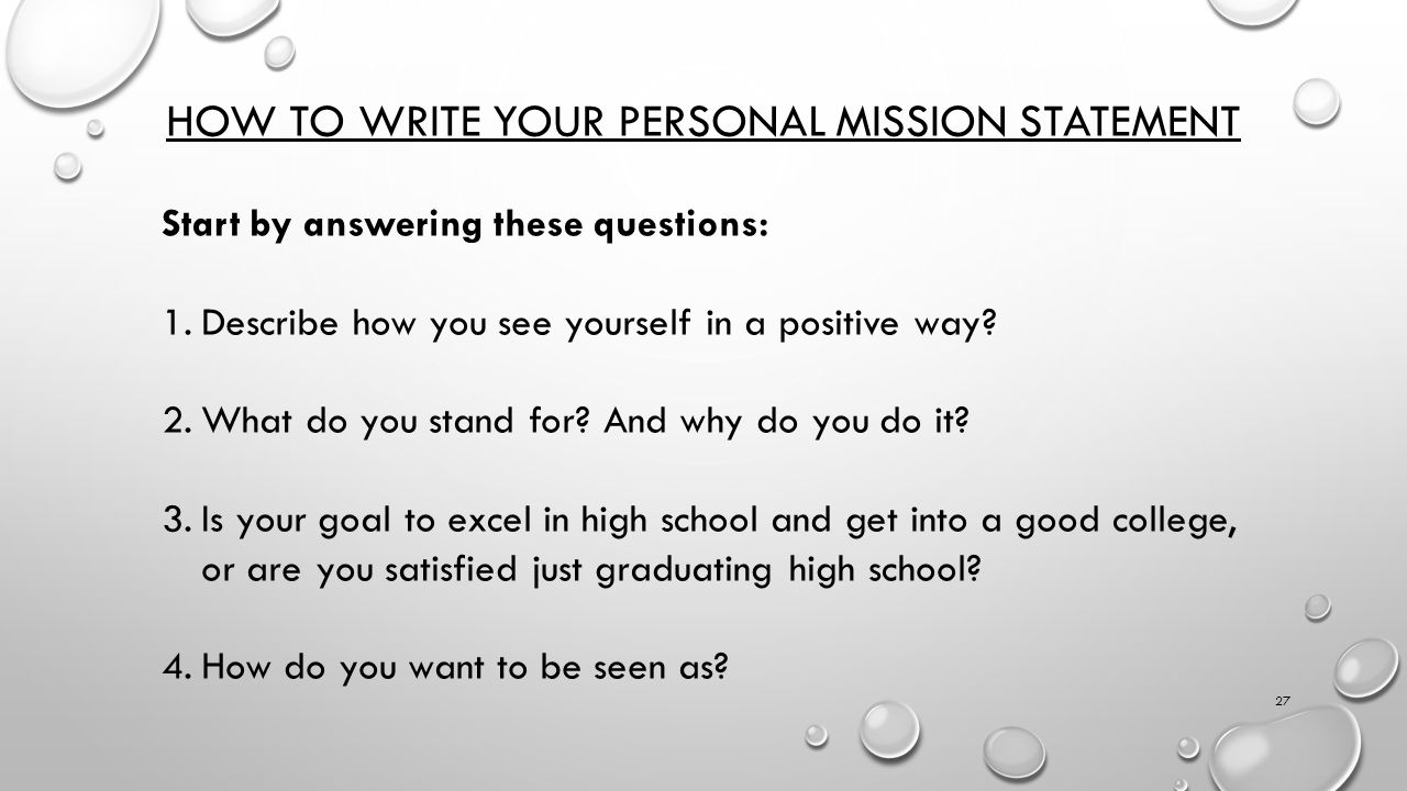 High School Student Personal Mission Statement Sample