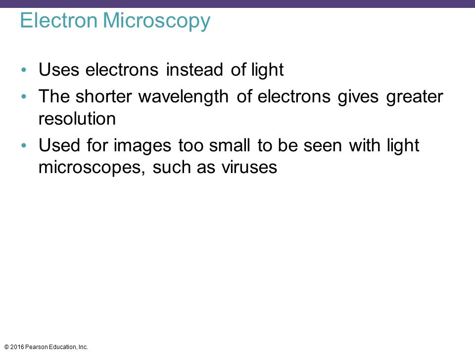 Electron Microscopy Uses electrons instead of light