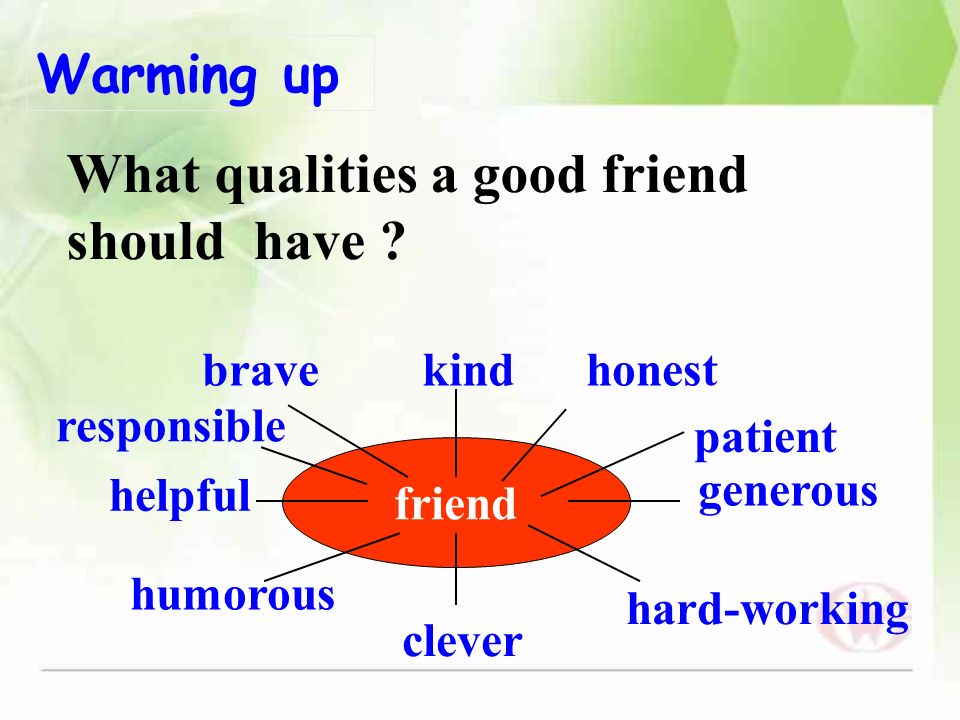 Should be good. Warming up на уроке английского. Qualities на английском. Лексика по теме Дружба. Qualities of a good friend.