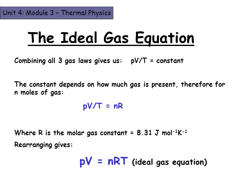 The Three Gas Laws Pv Constant V T Constant Ppt Download