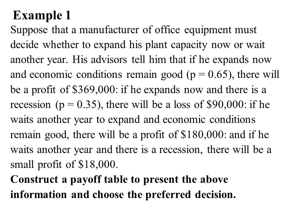 Example 1 Suppose that a manufacturer of office equipment must