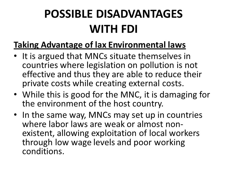disadvantages of foreign direct investment in developing countries