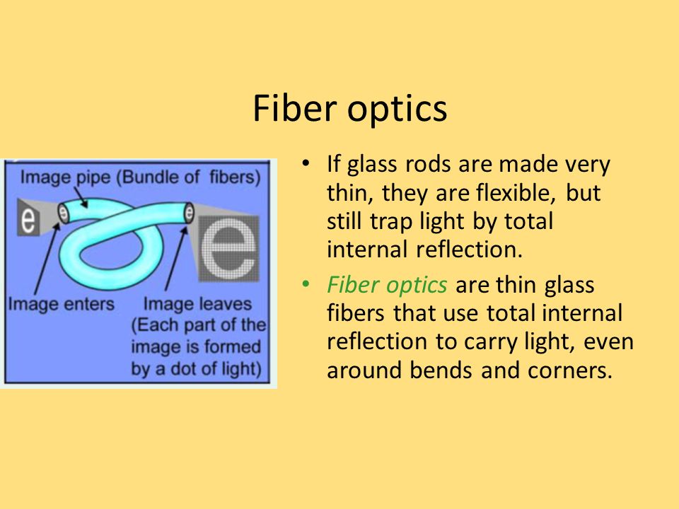 Fiber optics If glass rods are made very thin, they are flexible, but still trap light by total internal reflection.