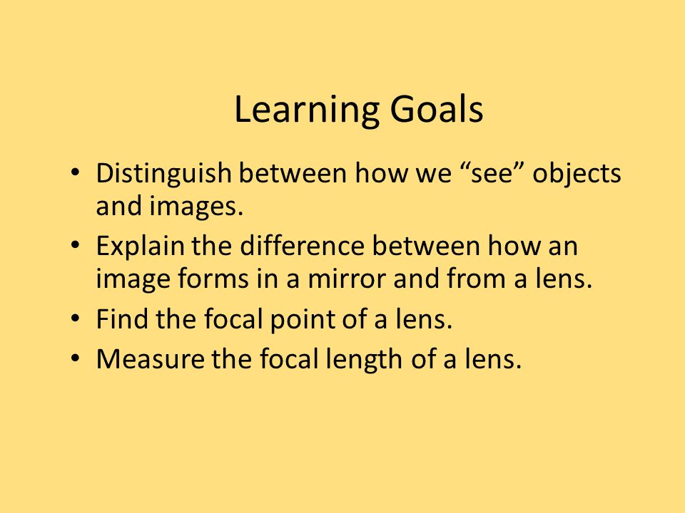 Learning Goals Distinguish between how we see objects and images.
