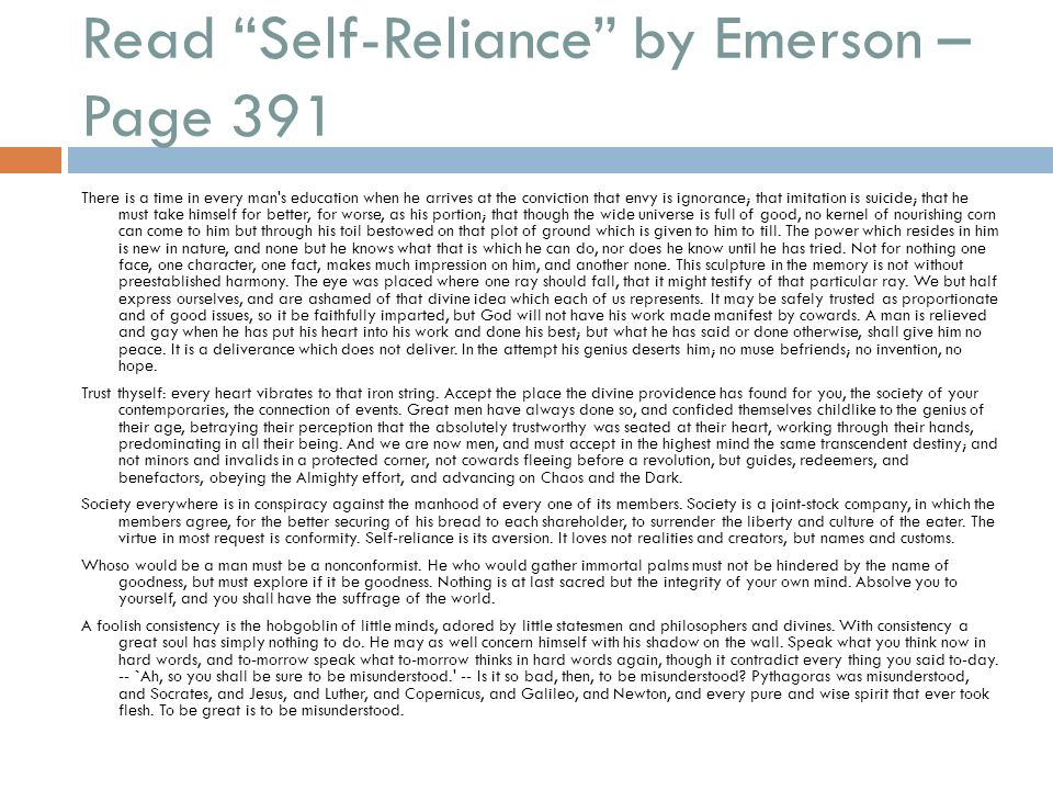 Self reliance essay summary