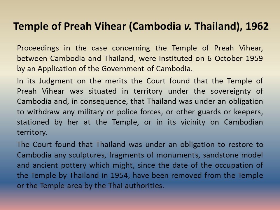 Temple of Preah Vihear (Cambodia v. Thailand), 1962