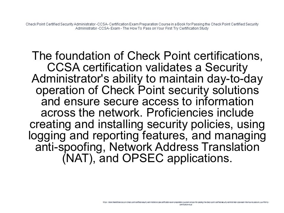 Check Point Certified Security Administrator Ccsa