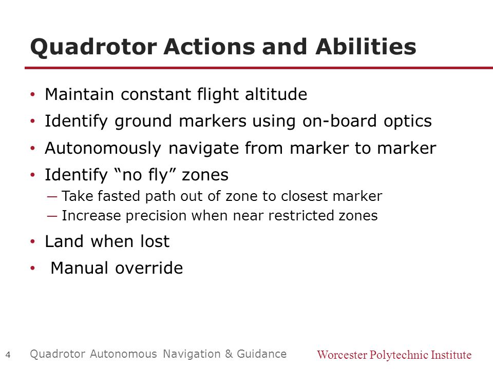 Quadrotor Actions and Abilities