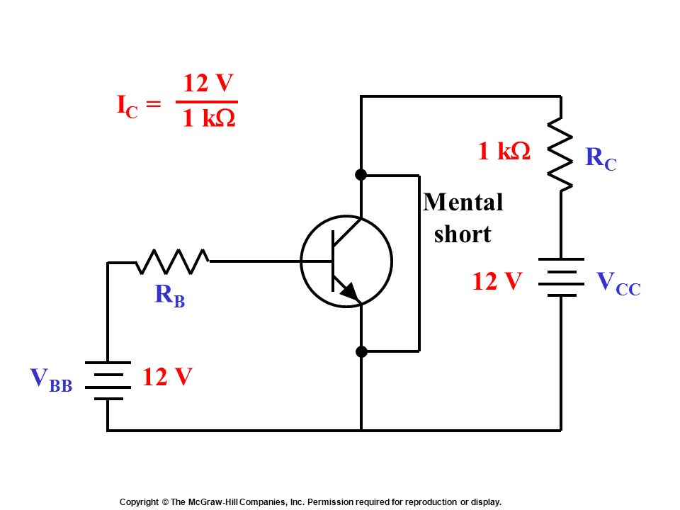 IC = 12 V 1 kW 1 kW RC Mental short 12 V VCC RB VBB 12 V