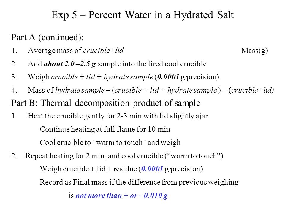 percent water in a hydrated salt