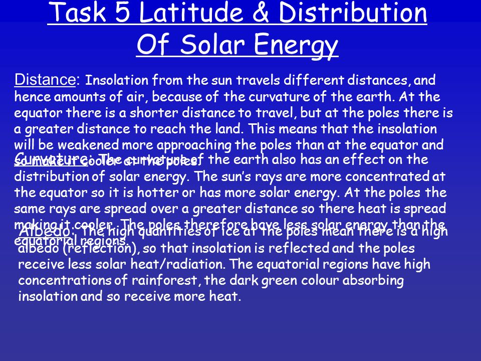 Task 5 Latitude & Distribution Of Solar Energy