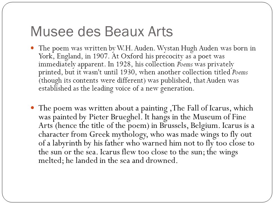 summary of musee des beaux arts by auden