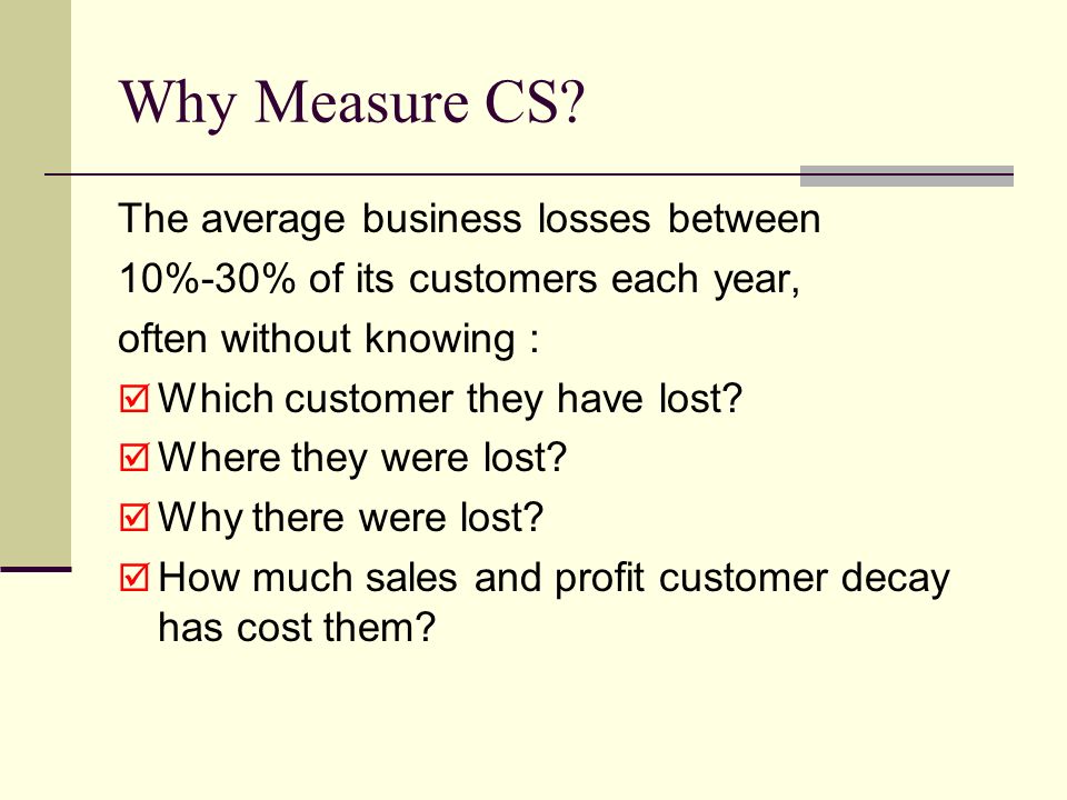Why Measure CS The average business losses between